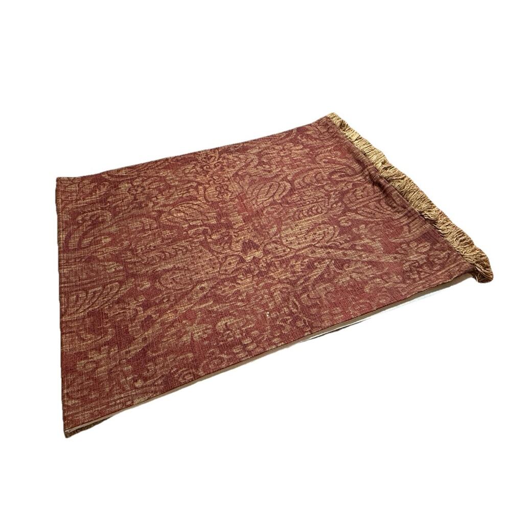Red & Tan Custom Made Luxury Table Runner Damask Print Fringe Trim Dining Decor